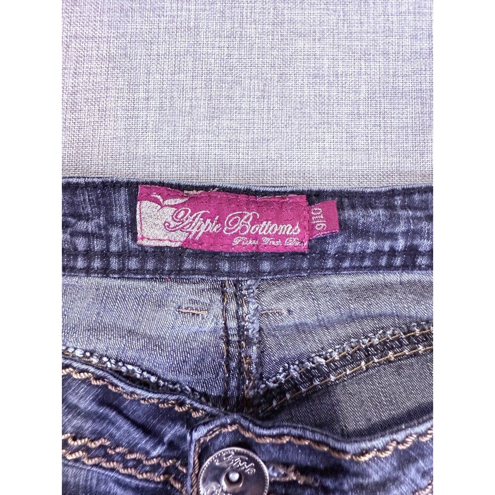 Apple Bottoms Jeans Women 10 Bootcut Dark Wash Y2K Embroidered Logo Low Rise - Picture 7 of 11